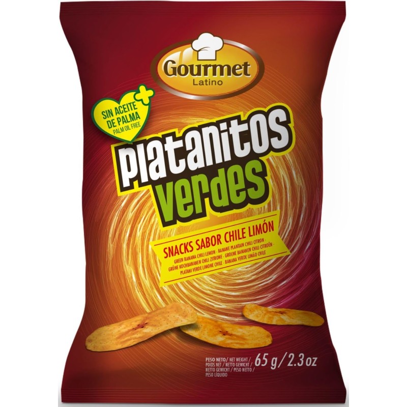 Snacks Platanitos Verdes Sabor Chile Limón Gourmet Latino 65g Snacks Platanitos Verdes Sabor Chile Limón Gourmet Latino 65g