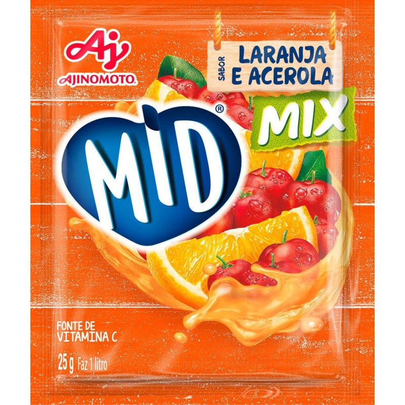 Refresco em pó MID Laranja e Acerola 25g Refresco em pó MID Laranja e Acerola 25g