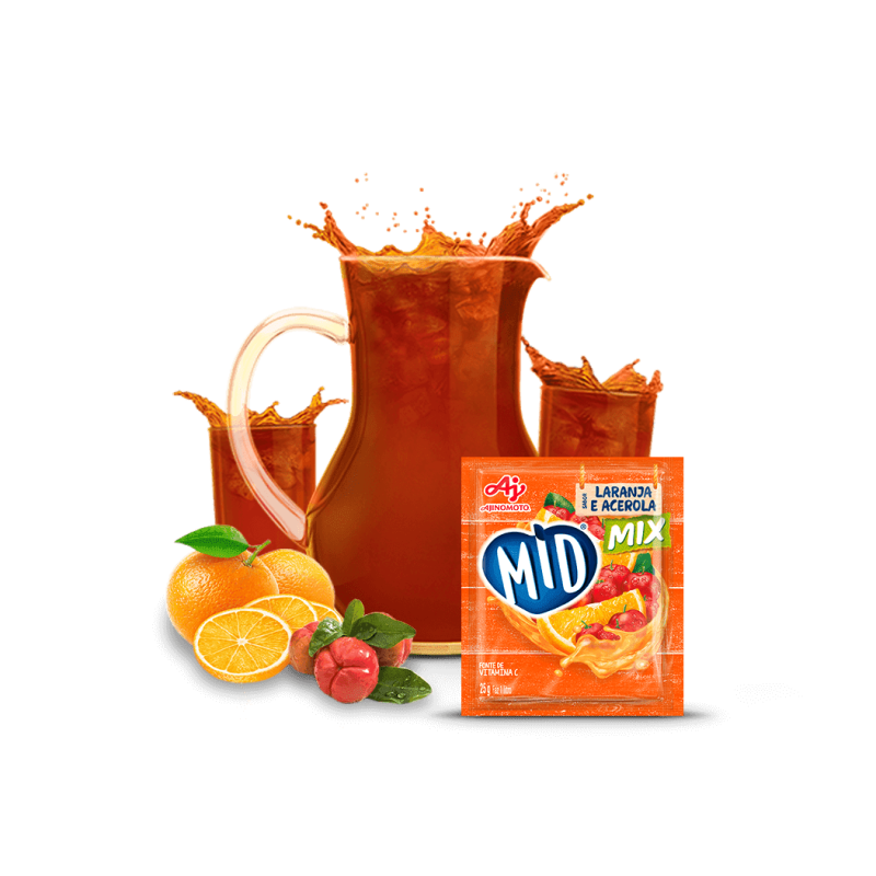 Refresco em pó MID Laranja e Acerola 25g Refresco em pó MID Laranja e Acerola 25g