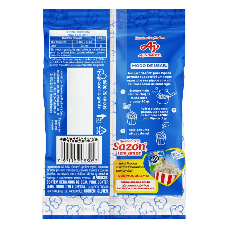 Sazon Tempero para Pipoca sabor Pipoca 60g Sazon Tempero para Pipoca sabor Pipoca 60g