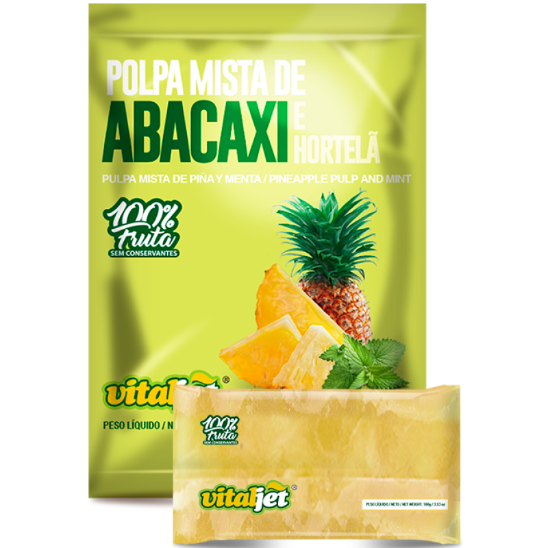 Polpa de Abacaxi c/ Hortelã VitalJet 400g (4x100g) Polpa de Abacaxi c/ Hortelã VitalJet 400g (4x100g)