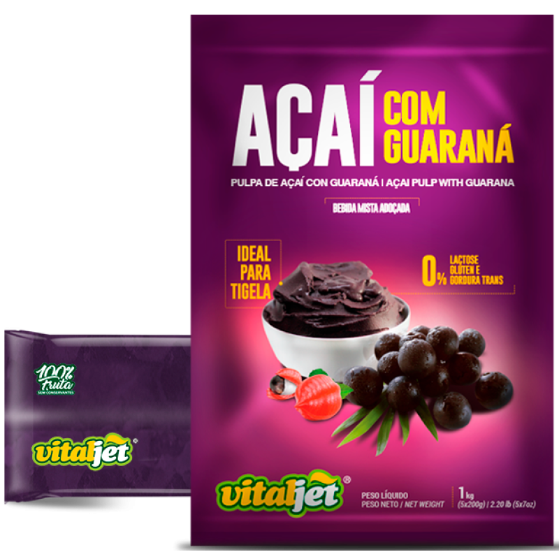 Polpa de Acaí c/ Guaraná VitalJet 1kg (5x200g) Polpa de Acaí c/ Guaraná VitalJet 1kg (5x200g)
