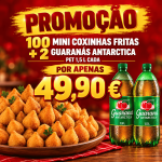 Promoção Combo 100 mini coxinhas fritas + 2 Guaranás Pet 1.5L